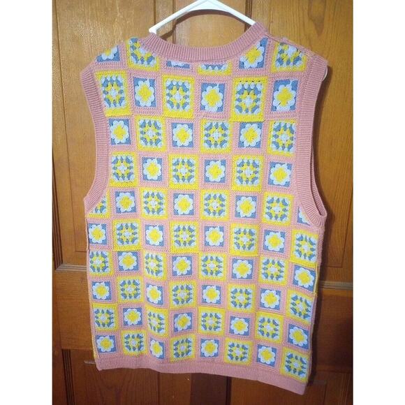 WESC Crochet Sweater Vest Mens Sz S Womens M NWT Floral Patchwork Blue Pink - Picture 5 of 7